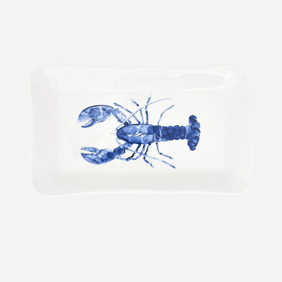 Thumbnail: Large white porcelain serving tray featuring an elegant blue lobster illustration.