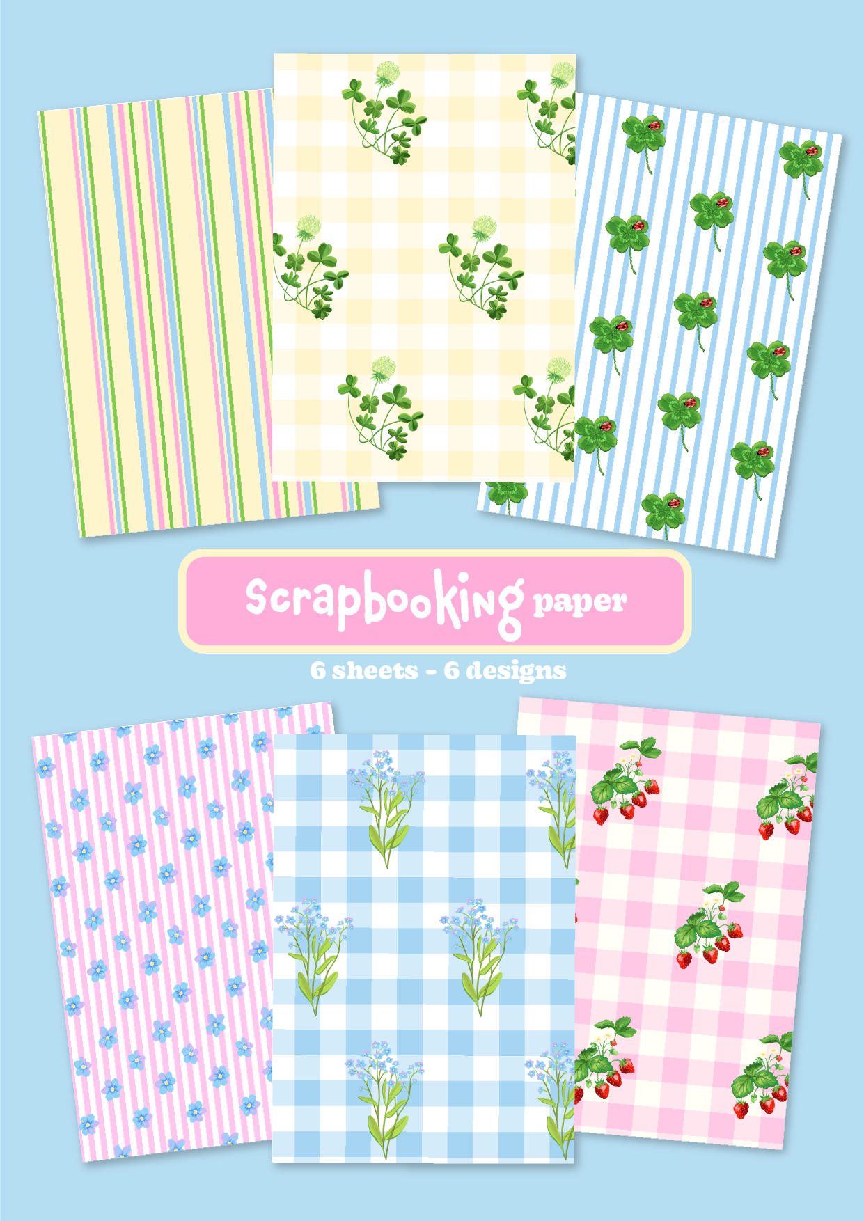 Feuilles de scrapbooking- Lot de 6 - Cottage