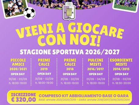 Sono aperte le iscrizioni per la Stagione Sportiva 2026/2027!