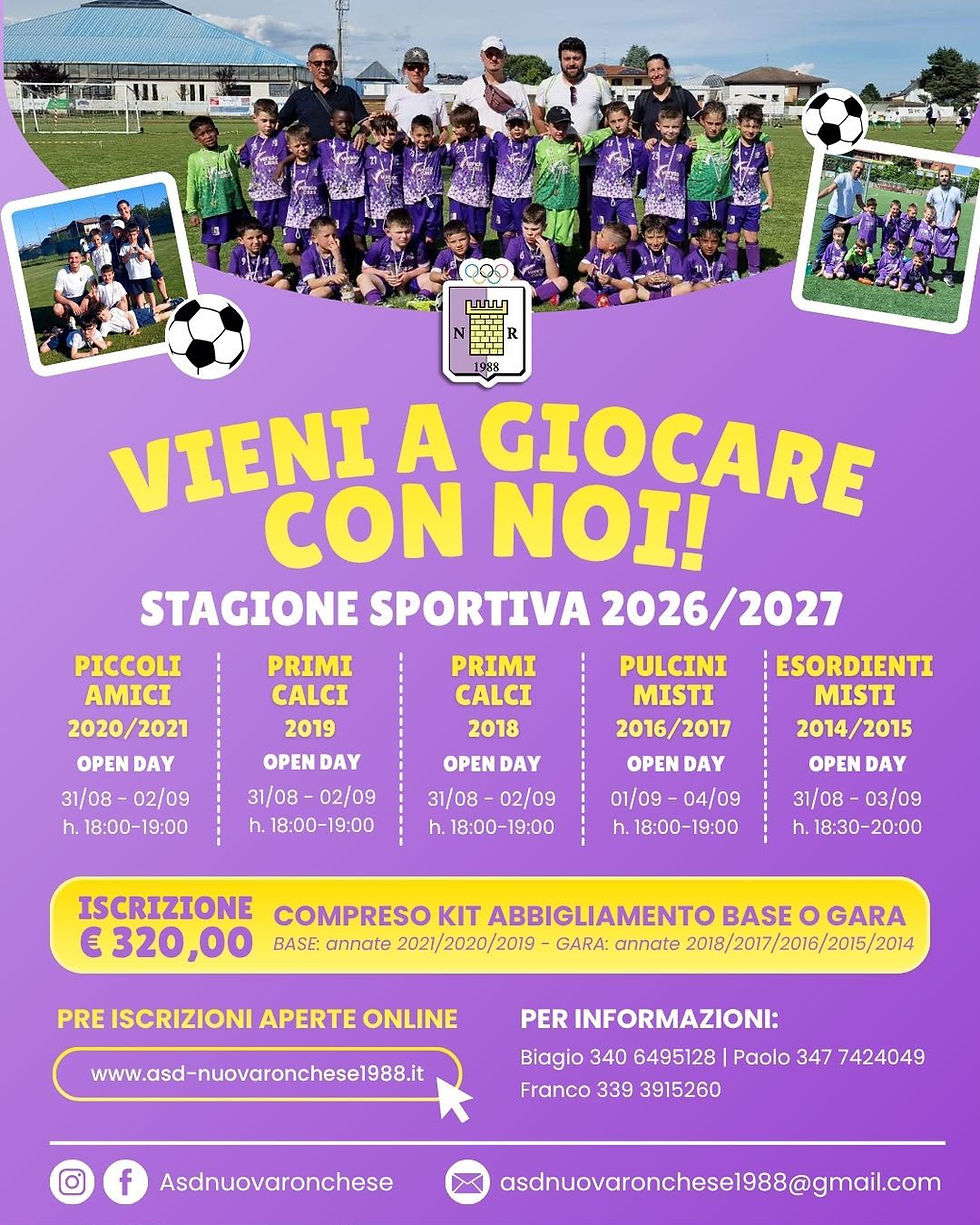 Sono aperte le iscrizioni per la Stagione Sportiva 2026/2027!