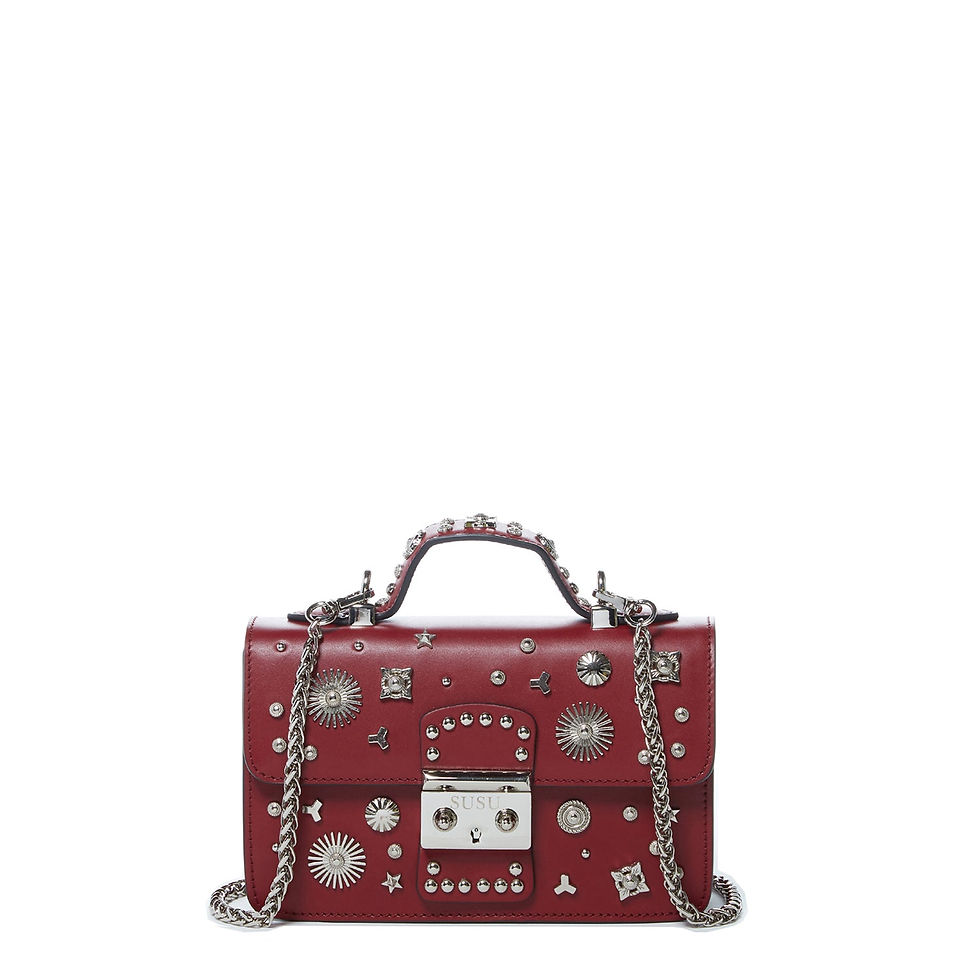 SUSU Studded Small Leather Crossbody Bag Burgundy