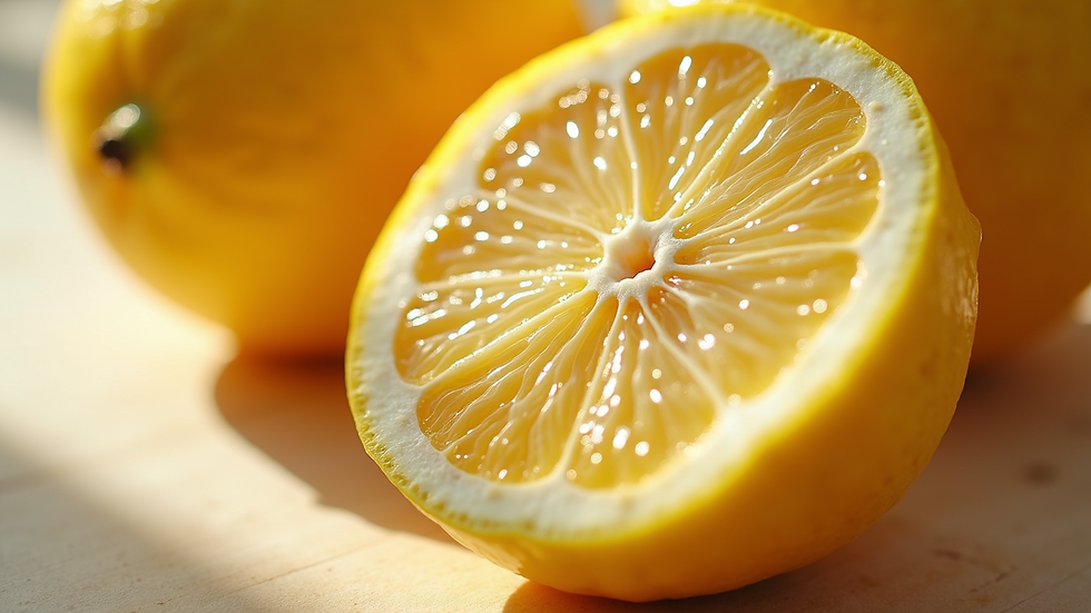 Close-up view of a fresh lemon cut in half