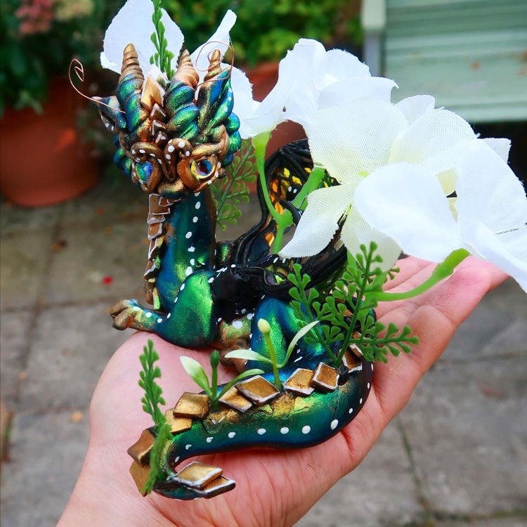 Thumbnail: Adiran - The White Flower Butterfly Dragon - Polymerclay OOAK Sculpture