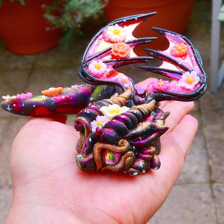 Thumbnail: Floria - The Galactic Floral Dragon - Polymerclay OOAK Sculpture