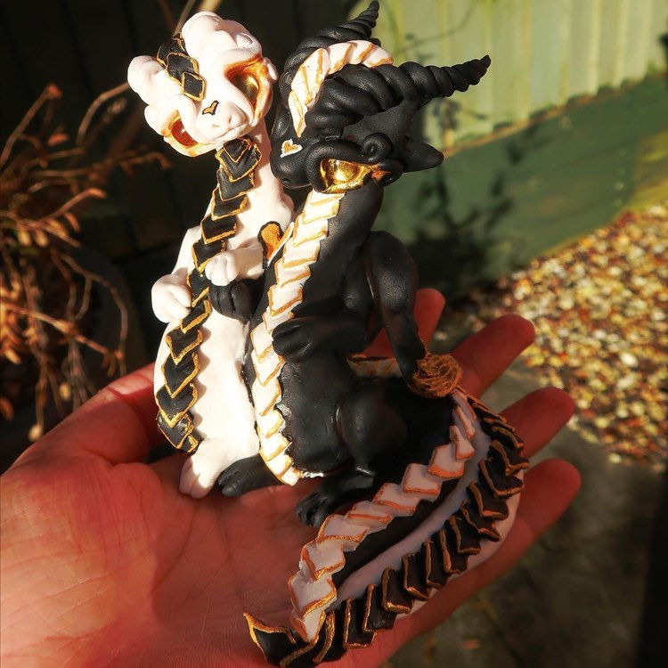 Thumbnail: "Arkaya" and "Arano" the Yin and Yang Valentine's Dragons - Polymerclay OOAK