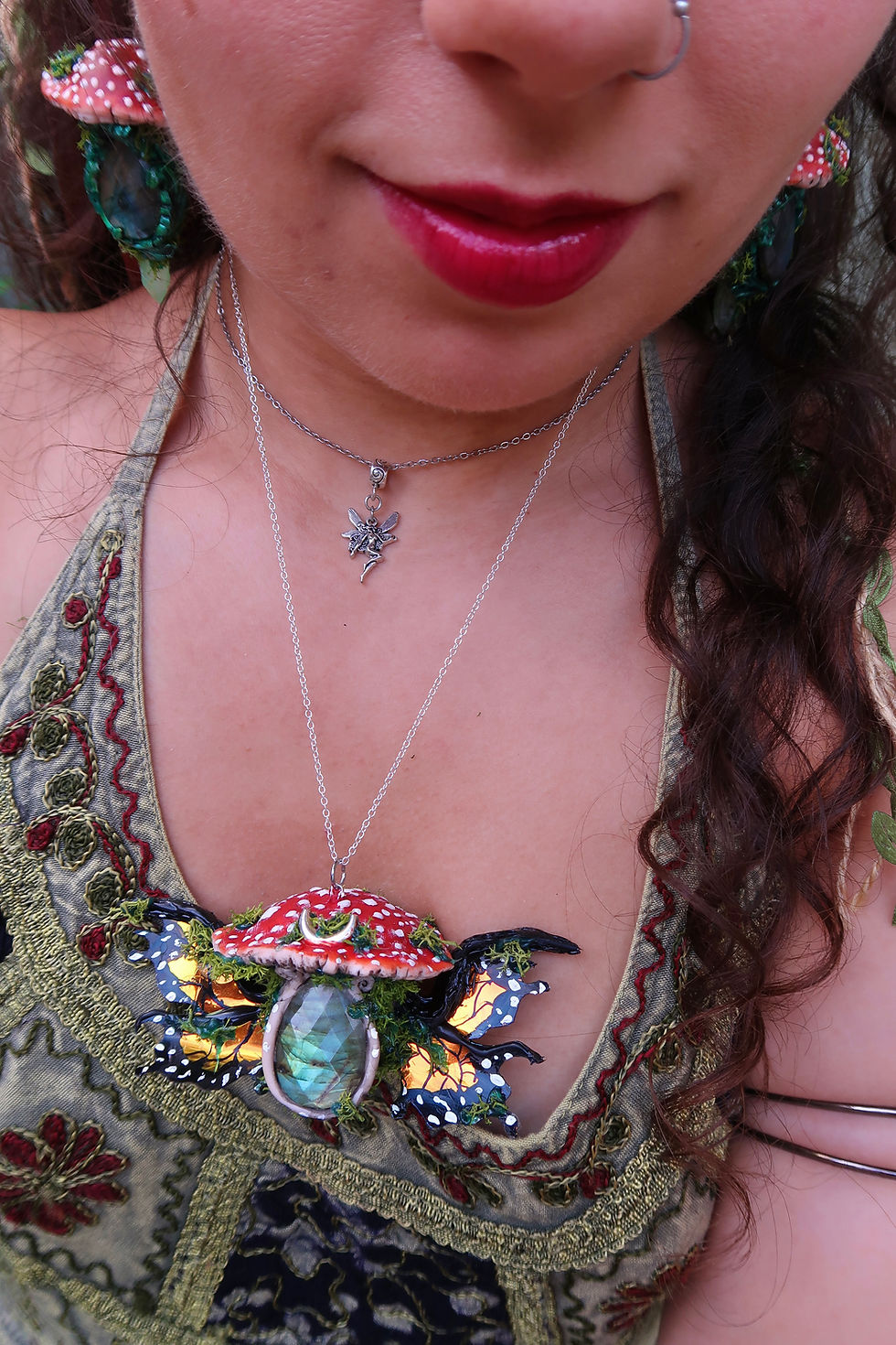Thumbnail: Monarch Fairy Wing Toadstool Labradorite & Aura Quartz Pendant