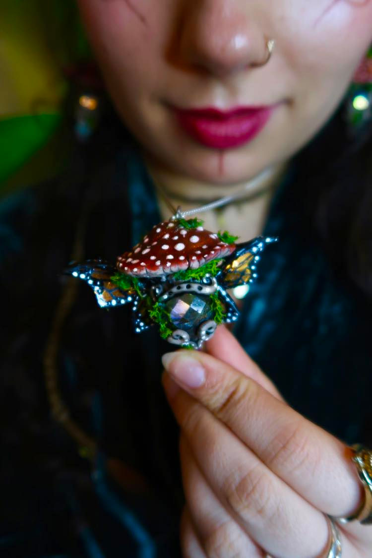 Thumbnail: Butterfly Mushroom Labradorite and Aura Quartz Crystal Pendant