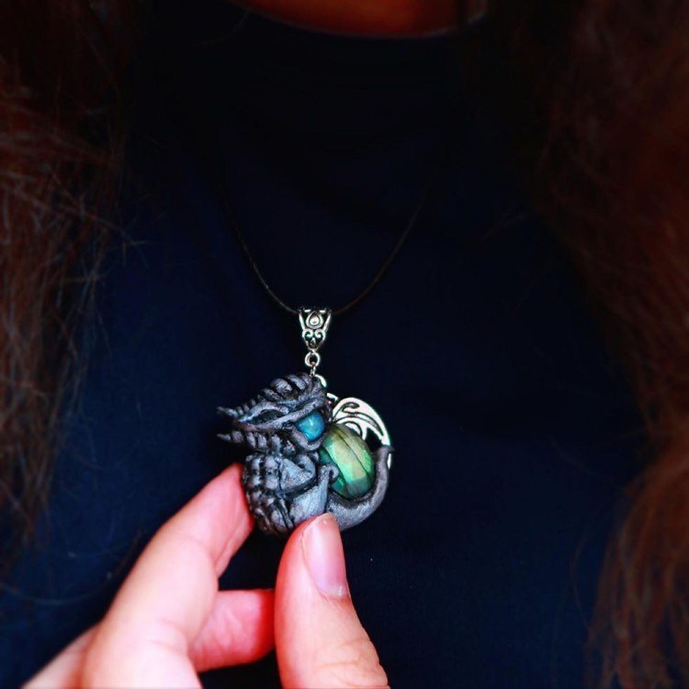 Thumbnail: Labradorite Dragon Silver Pendant: cute mini dragon crystal healing jewelry jewe