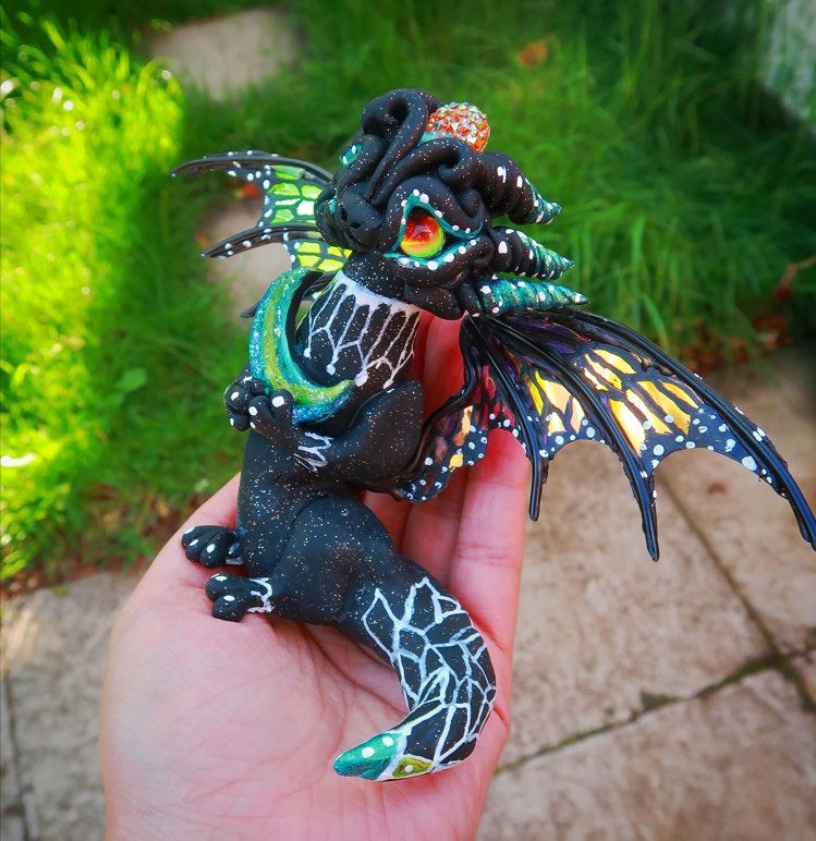 Thumbnail: Butterfly Dragon with Crescent Moon "Tamra" Polymerclay OOAK Sculpturer