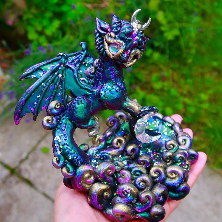 Thumbnail: Diana - The Holographic Moon Bearer Dragon - Polymerclay OOAK Sculpture
