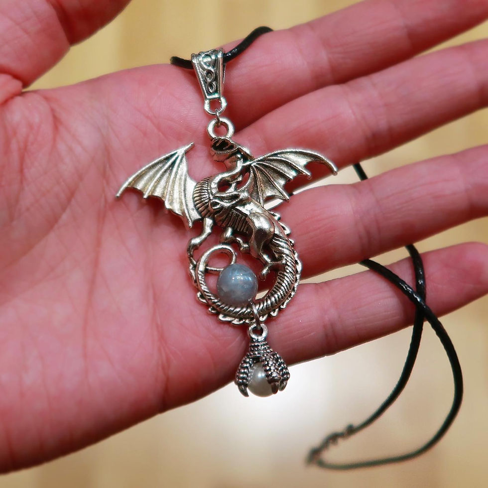 Silver Dragon Claw labradorite and faux pearl pendant