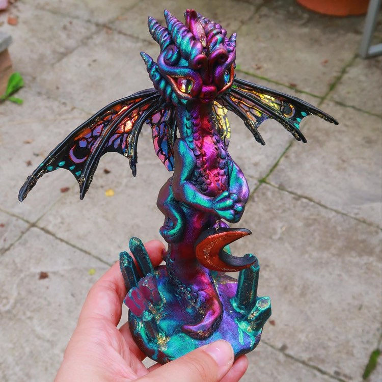Thumbnail: Naida - Butterfly Crystal Moon Dragon - Polymerclay OOAK Sculpture