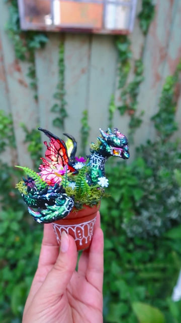 Thumbnail: Galaxy Faery Potted Dragon "Fuschia" - Handmade Ornament