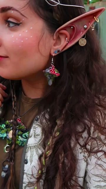 Thumbnail: Deep Red Toadstool Earrings with Labradorite & Clear Aura Quartz