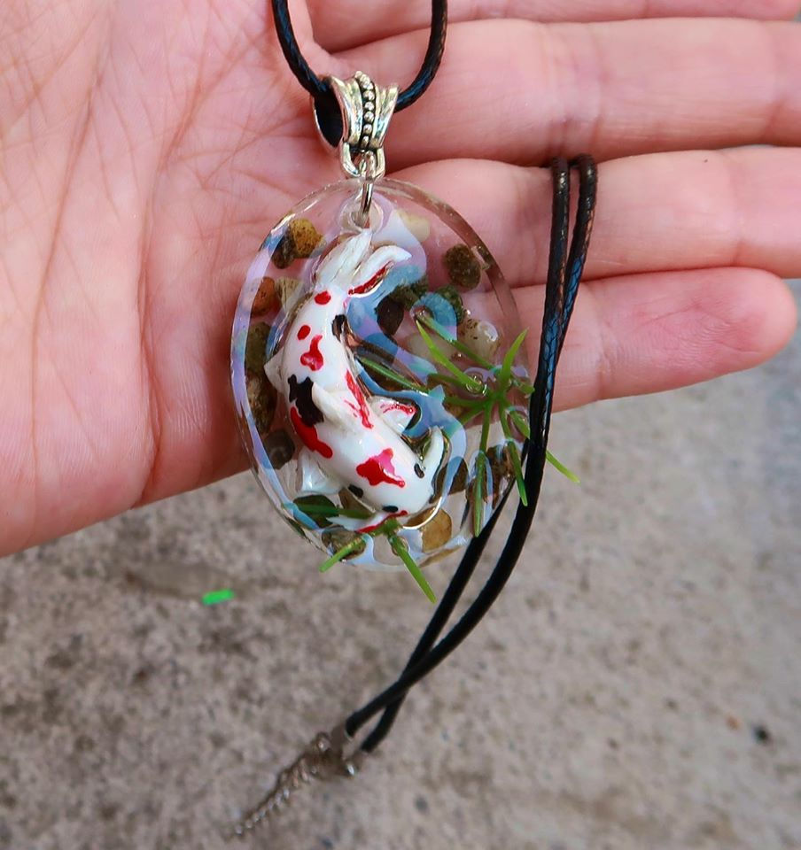 Thumbnail: Koi fish in resin necklace - cute zen pond pendant