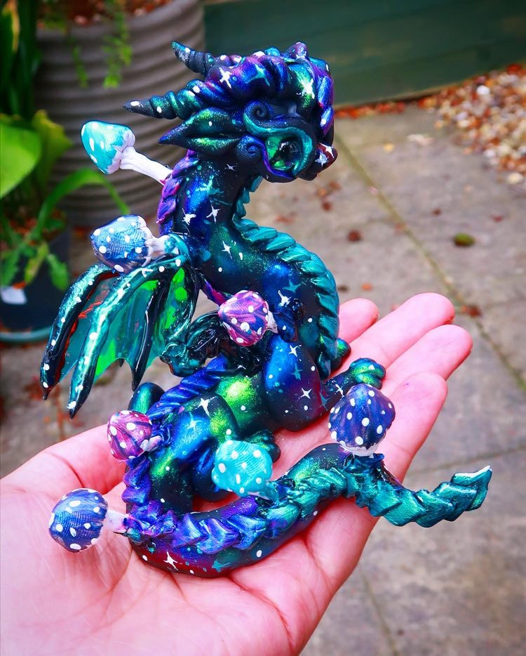 Thumbnail: "Moldavite" the Space Mushroom Dragon - Polymerclay OOAK Sculpture