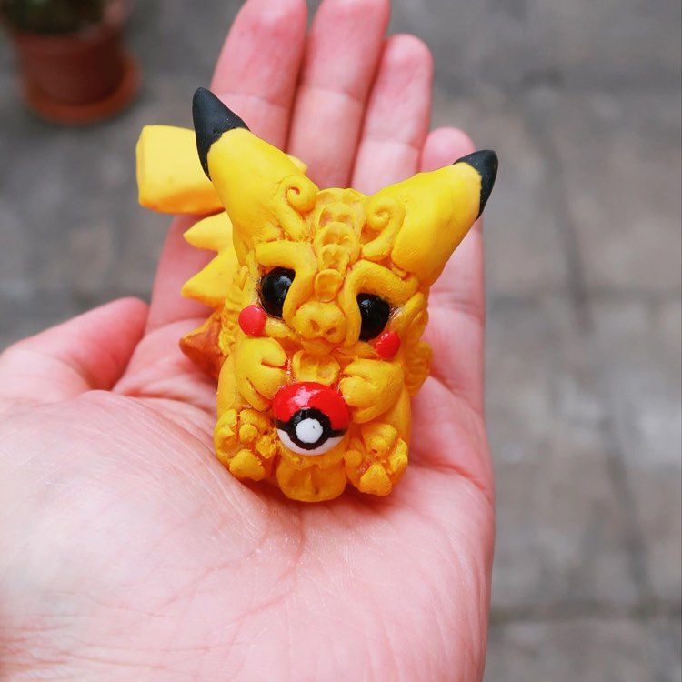 Pokemon Dragonling 'Pikachu' Resin and Clay Sculpture
