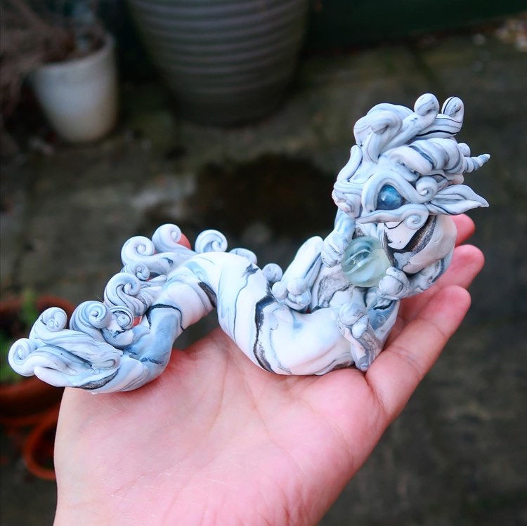 Thumbnail: "Mandolin" the Marble Labradorite Dragon - Polymerclay OOAK Sculpture
