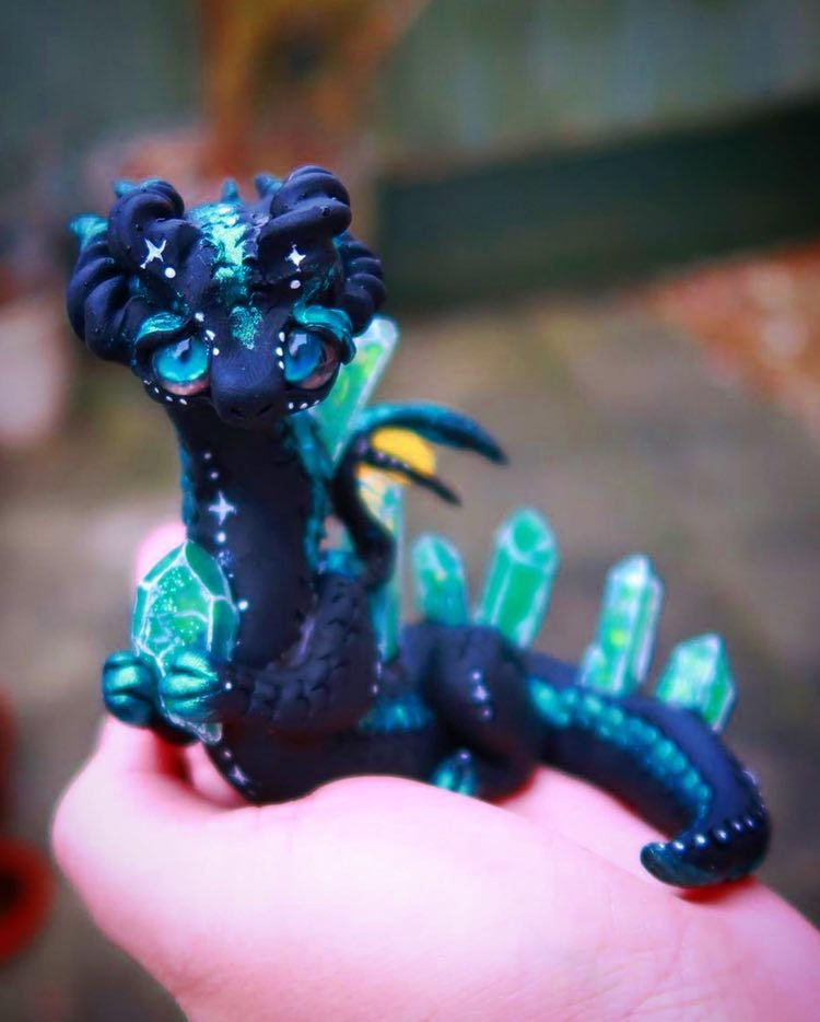 Thumbnail: "Faygor" the Glassy Blue Dragon - Polymerclay OOAK Sculpture