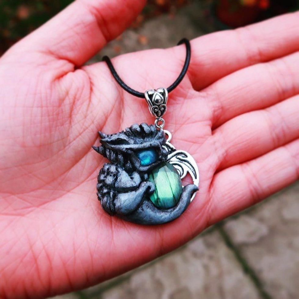 Thumbnail: Labradorite Dragon Silver Pendant: cute mini dragon crystal healing jewelry jewe