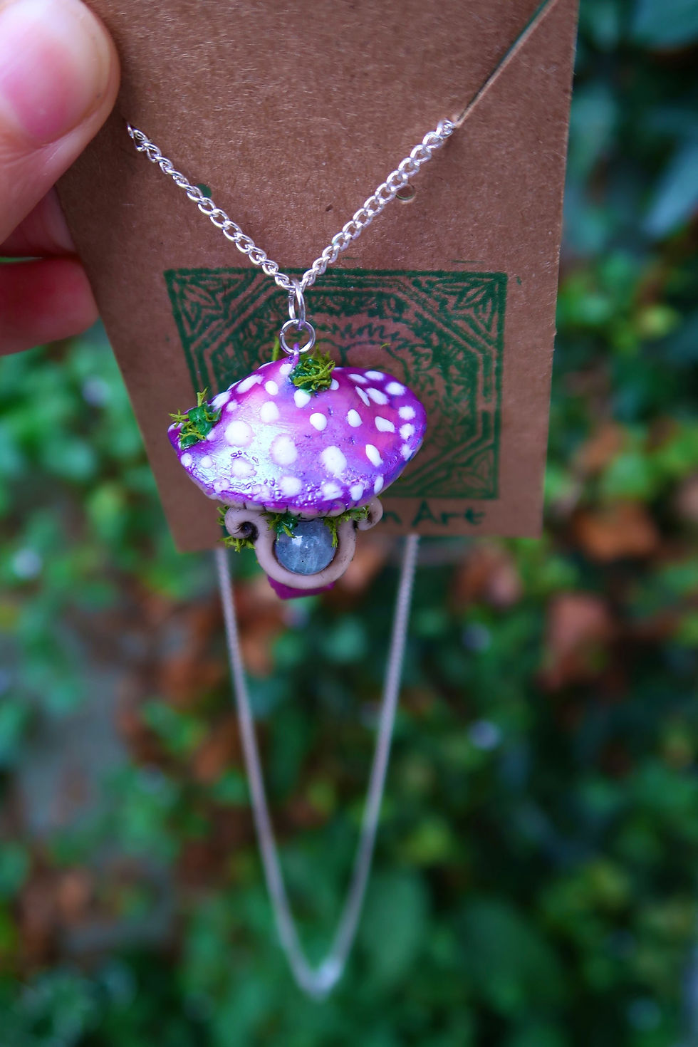 Thumbnail: Purple Mushroom Toadstool Pendant with Purple Aura Quartz & Labradorite