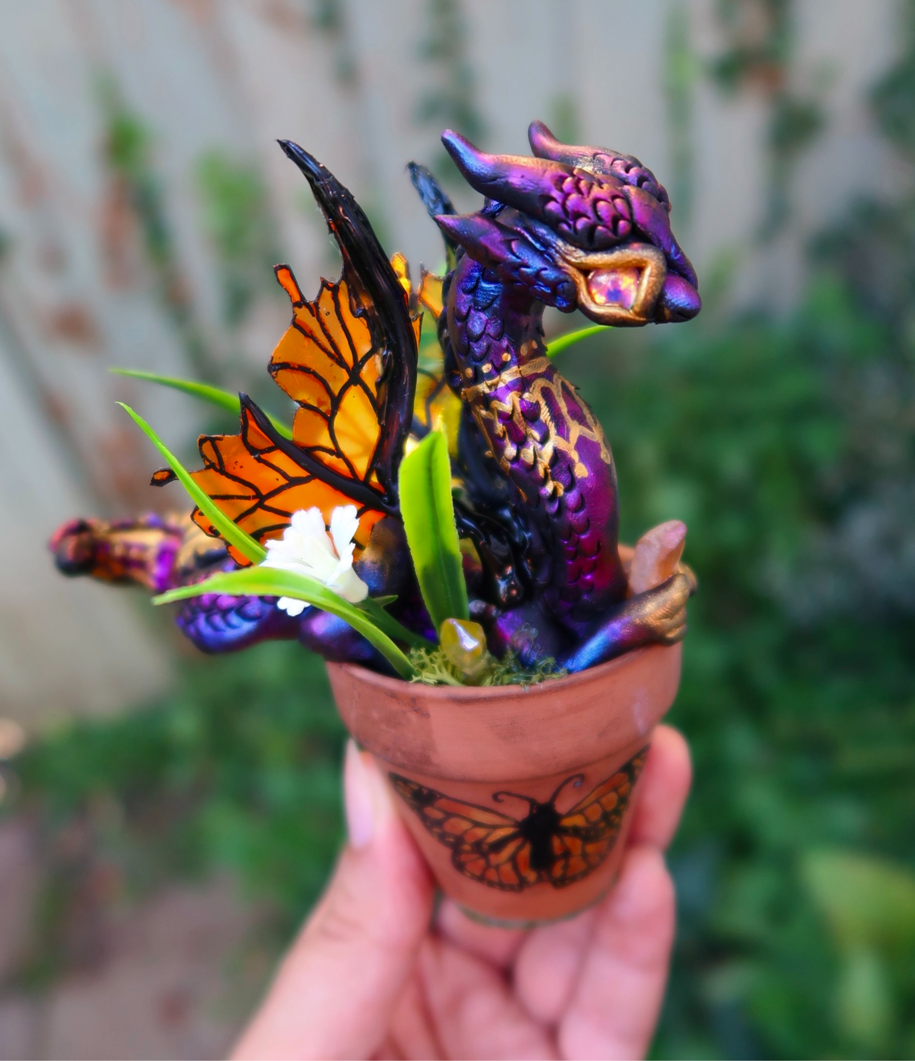 Purple  Faery Potted Dragon "Viola" - Handmade Ornament