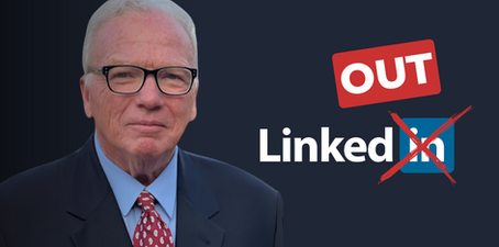 Portrait of Thomas V. Manahan, J.A.D. (Ret.) with LinkedIn logo modified to read “LinkedOUT,” symbolizing account suspension