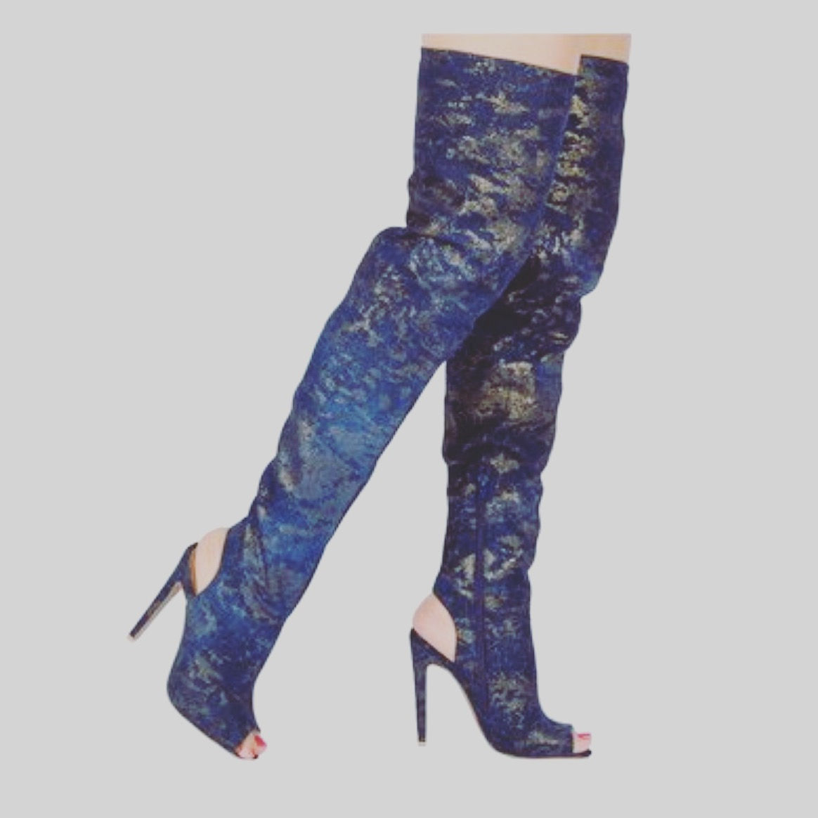 Metallic Gold and Denim Knee Boots