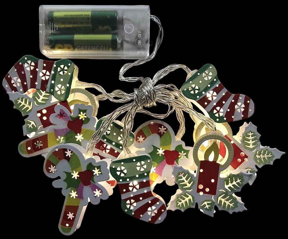 Metal Snowflake, Sock & Candy Cane String Light