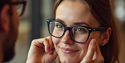 Customer choosing glasses to suit their face shape