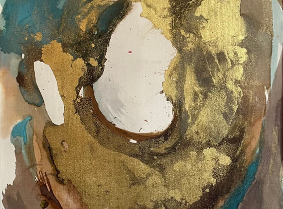 Gold, blu and Brown colors in all their shades in this unique piece on paper