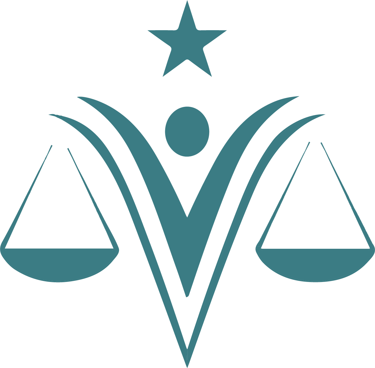 Brooksbank Law LLC logo with a central abstract figure holding balanced scales, star above