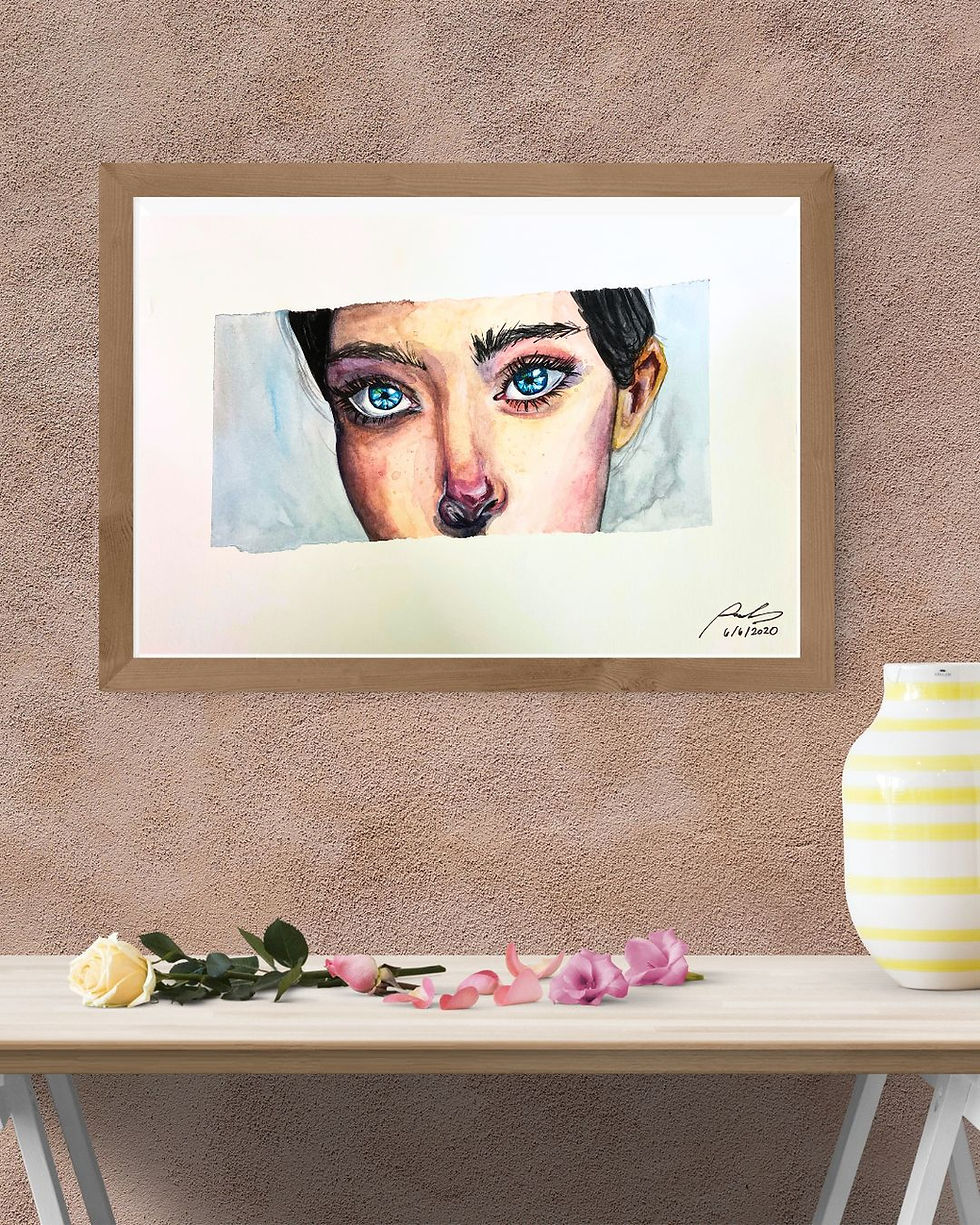 A striking portrait painting of a woman’s gaze by April Tolosa