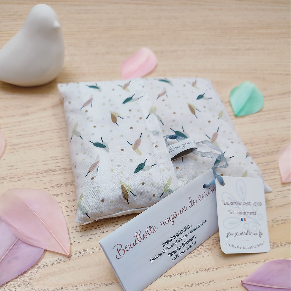 Miniature : Bouillotte sèche noyaux de cerise plumes oekotex - fabrication française