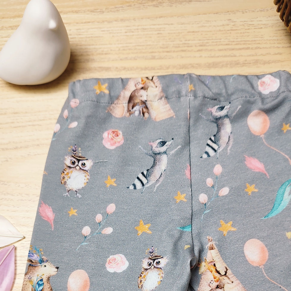 Thumbnail: Pantalon bébé gris petits animaux fait main en France - jersey Oekotex