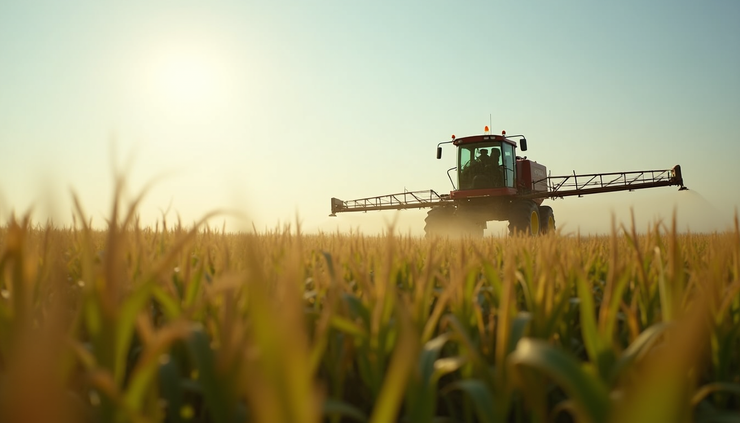 Close-up view of cornfield sprayed with pesticides