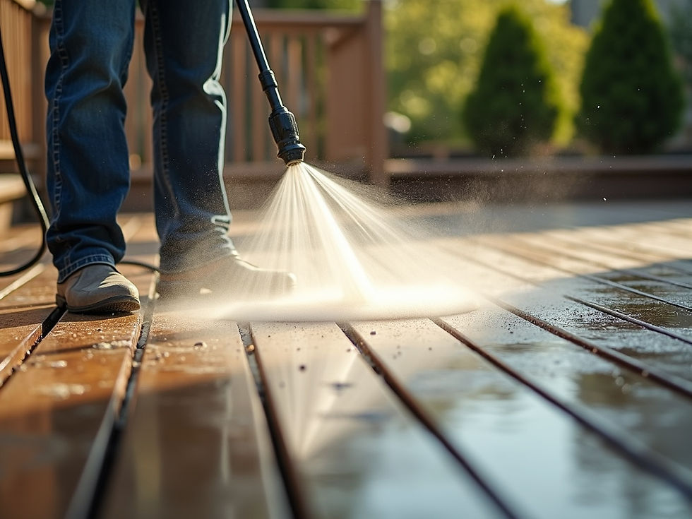 Pro Washing Services Technician Power Washing a Deck