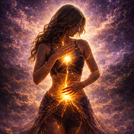 Female body with flowing energy light through spine and heart, body awareness, trauma release and nervous system healing, Adain Holistic Healing