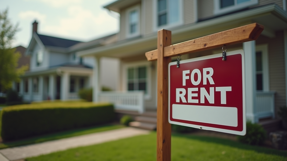 High angle view of a rental property with a "For Rent" sign
