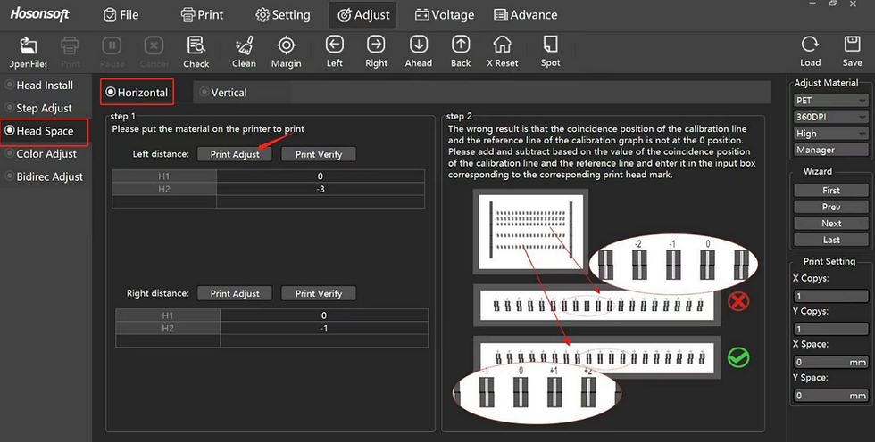 How to perform horizontal print alignment in PrintExp Hosonsoft