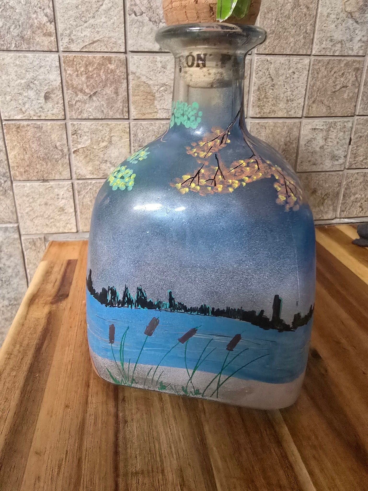 sailboat lake table top tiki bottle