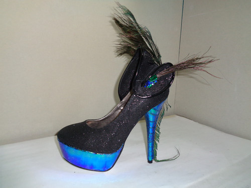 Iridescent blue green peacock feather shoes chelise