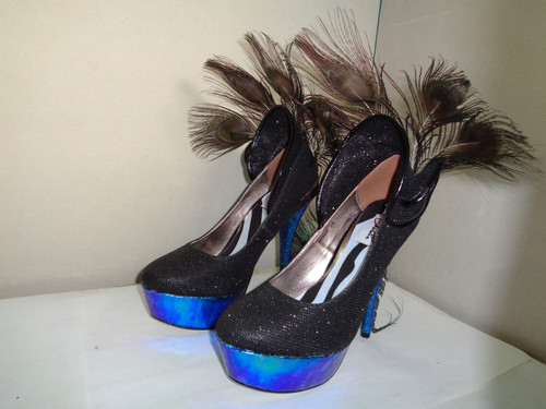 Iridescent blue green peacock feather shoes chelise
