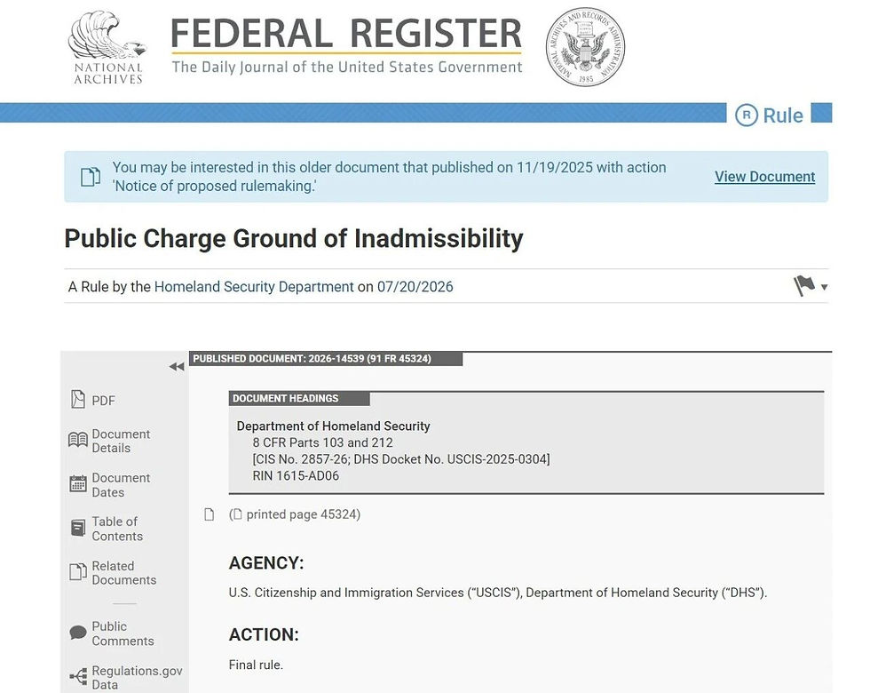 DHS Revisions to Public Charge Rule: Broader Adjudicatory Discretion Effective September 18, 2026