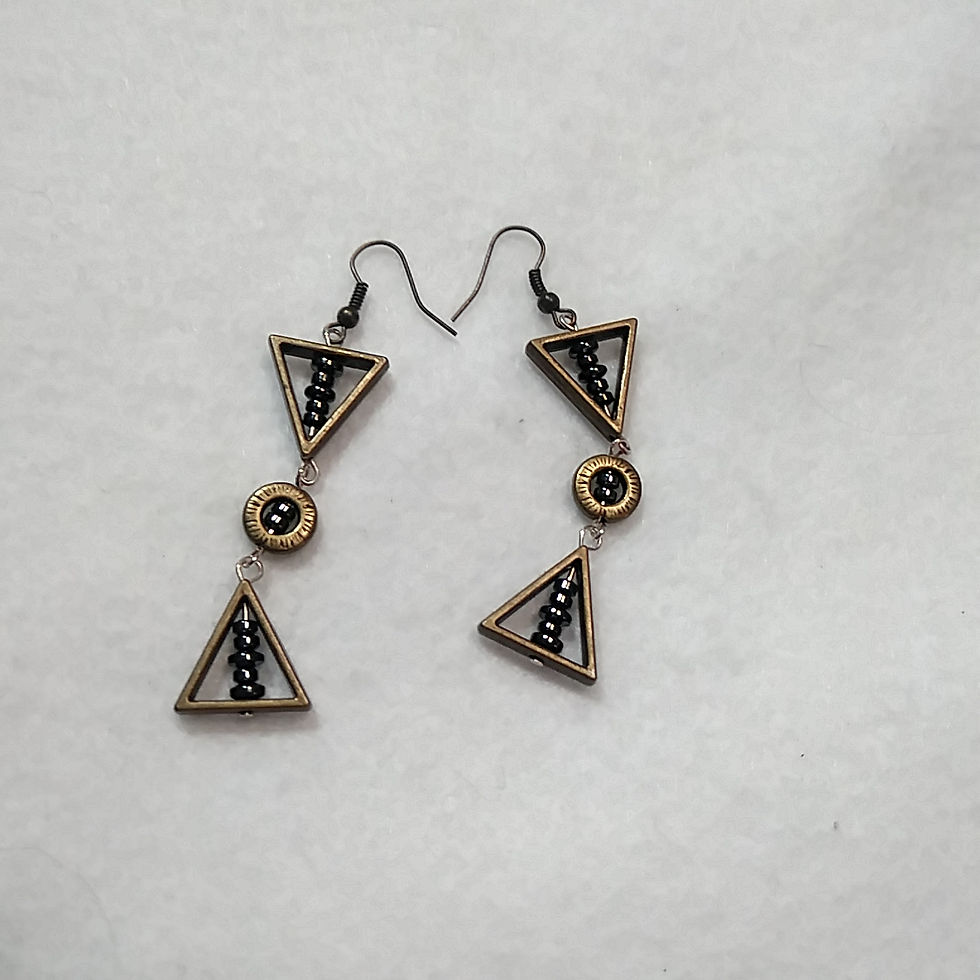 Thumbnail: Hematite / Metallic gold triangle 3 Drop Earrings