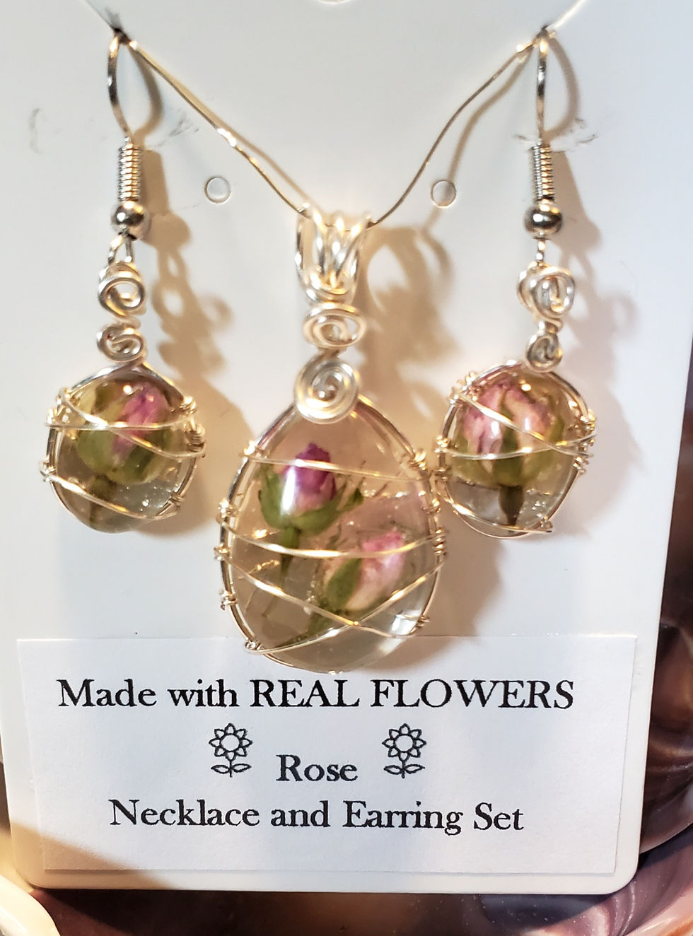 Thumbnail: Pink Rose Necklace and Earring Set