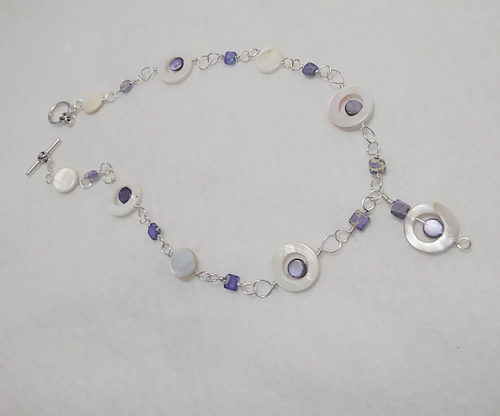 Thumbnail: Purple Wire Wrapped Shell / Stone Necklace