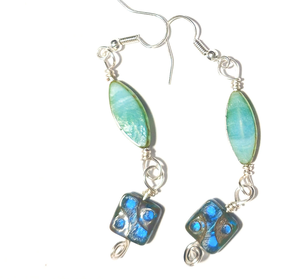 Thumbnail: Etched Glass Green and Blue Earring