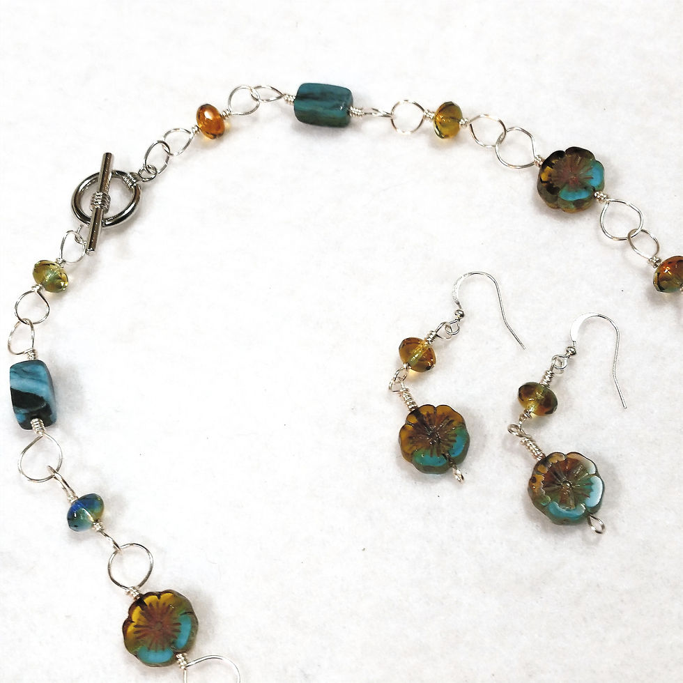 Thumbnail: Czech Glass Hawaiian Flower Wire Wrapped Jewelry Set