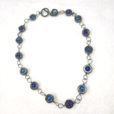 Gun Metal Hematite and Blue Cats Eye Wire Wrapped Necklace